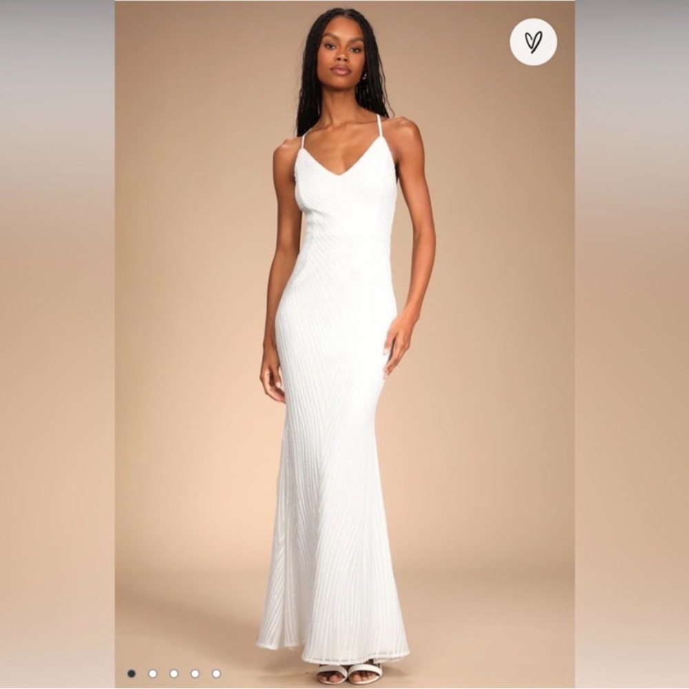 Lulus Love That Stuns white Sequin Mermaid Maxi Dress 1x Stretch